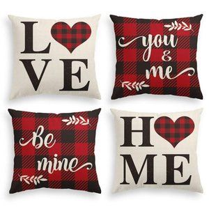 Valentines Day Linen Plaid Pillowcase Set Of 4